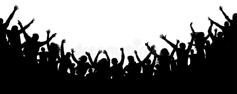 Cheerful people crowd applauding, silhouette vector. Cheers party, applause